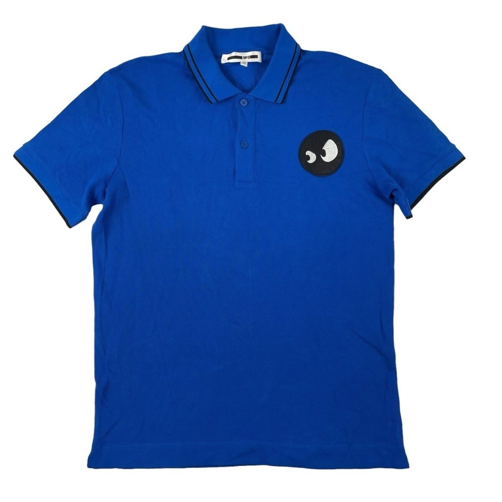Alexander McQueen McQ Blue Smile Patch Pique Polo Shirt Mens Small